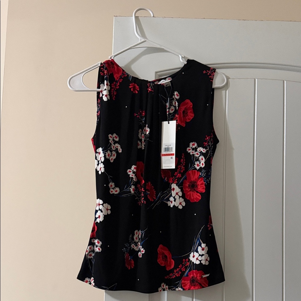Calvin Klein Black and Red Floral Blouse